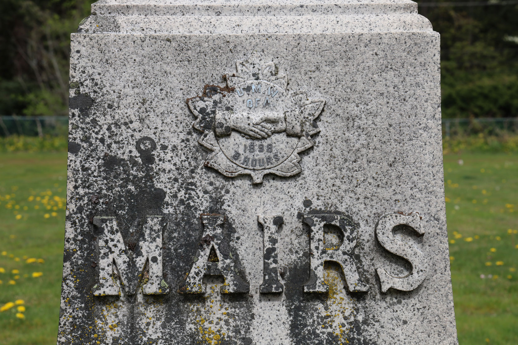 Inscription on the grave of Joseph Mairs (1892-1914) in Ladysmith Cemetery.