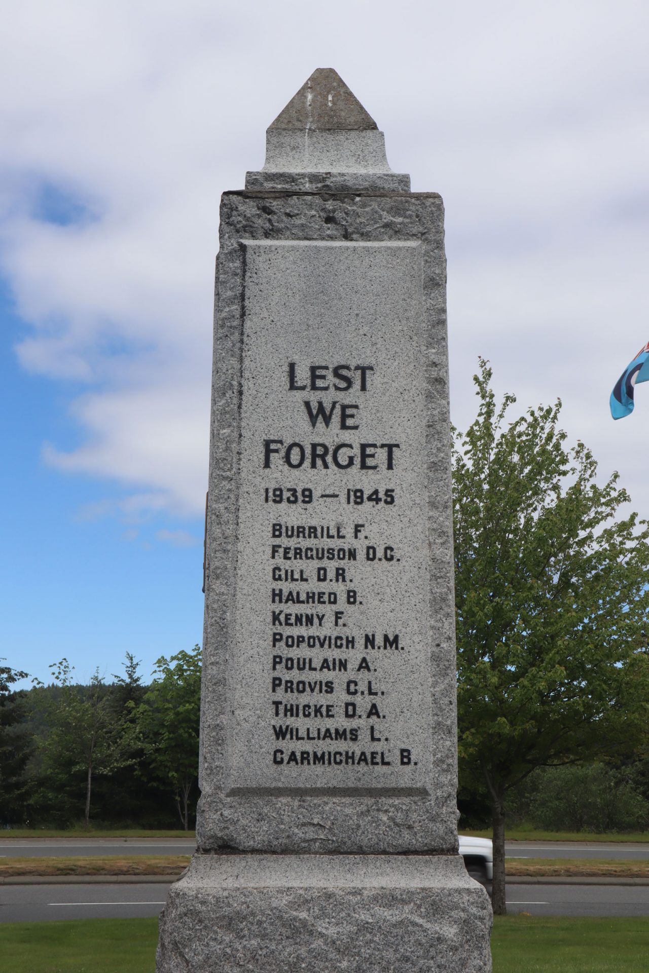 The list of World War 2 Dead on the Cenotaph in Ladysmith, B.C.