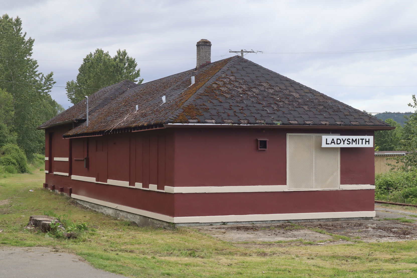 The former E&N Railway Station in Ladysmith, built in 1944. Viewed from the south west.