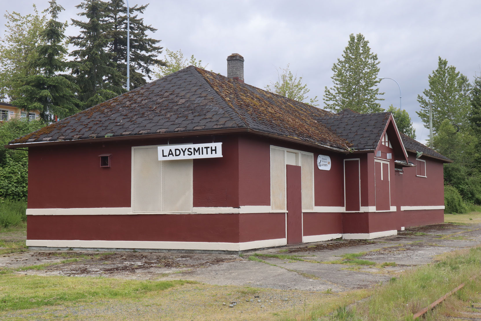 The former E&N Railway Station in Ladysmith, built in 1944. Viewed from the south east.