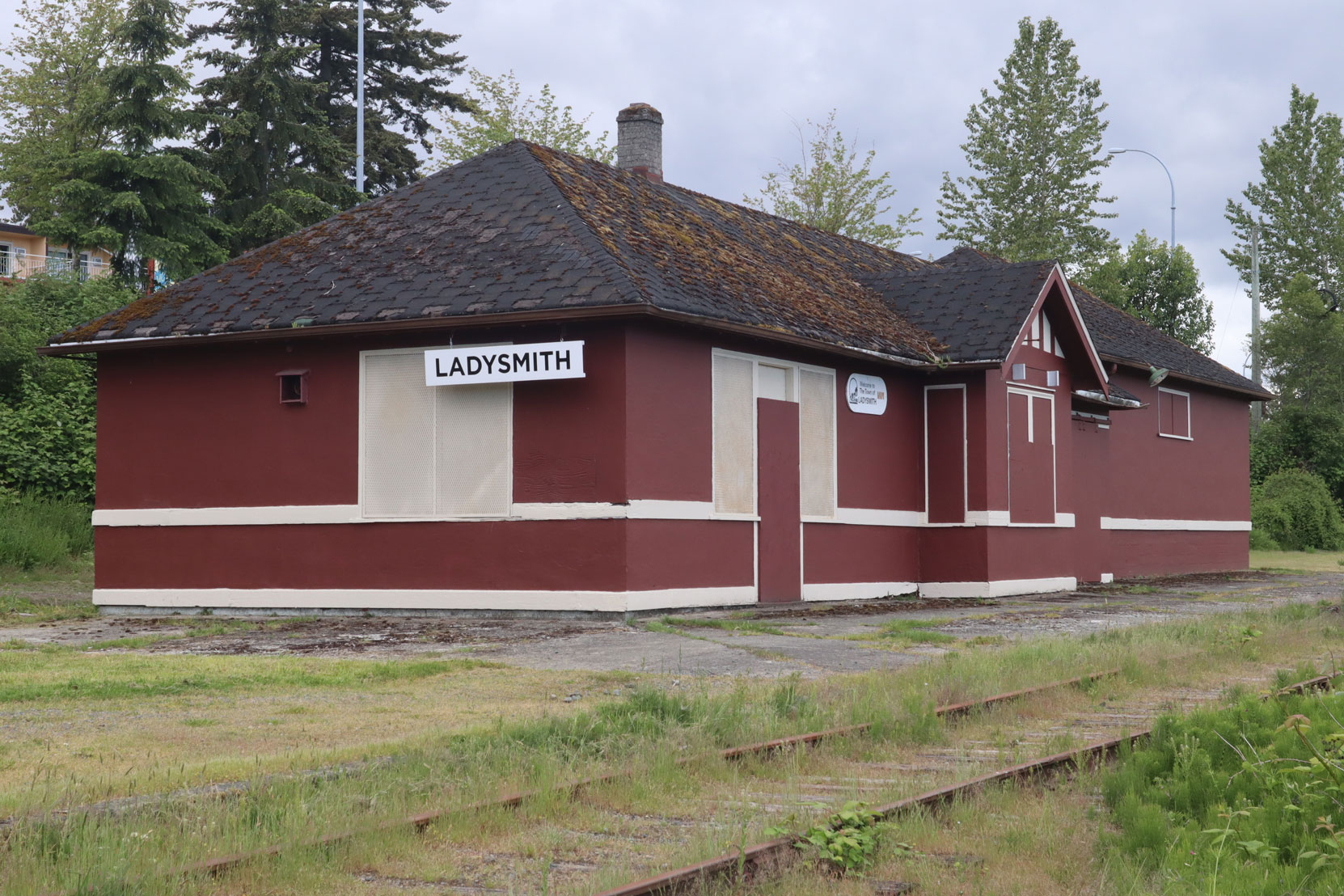 The former E&N Railway Station in Ladysmith, built in 1944. Viewed from the south east.